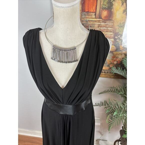 Jessica Howard Dress Women's 8 Black Sleeveless Draping Pleated V-Neck Collarles - Picture 4 of 14